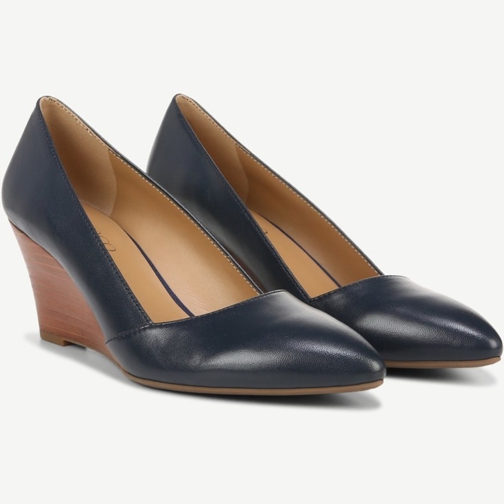 New! Franco Sarto Leather Navy Wedge Pumps, NWOT